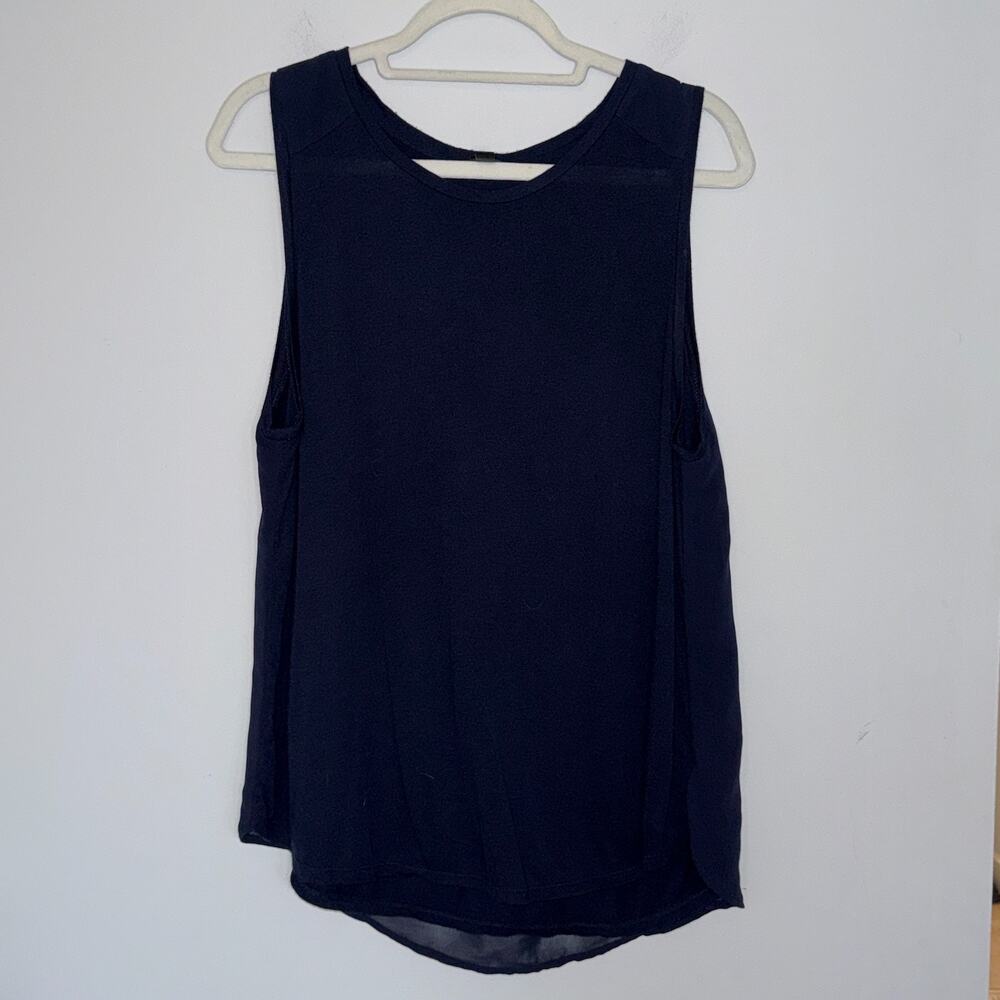 J. Crew Womens Navy Blue Sleeveless Top Size Large Mixed Media Sheer Back Basic